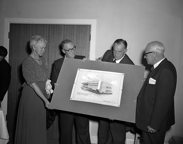 Dennis House, Group Holding a Drawing, Victoria, 20 Apr 1959