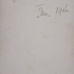 Back of photograph of New Zealand by Walter Baldwin Spencer, 1906/7
