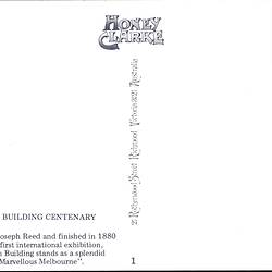 Postcard - Sketch of the Royal Exhibition Building & Centenary Celebrations, Honey Clarke, Melbourne, 1980