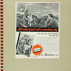 Scrapbook - Kodak Australasia Pty Ltd, Advertising Materials, 'Pre-War Press & Magazine Sample Advertisements', Abbotsford, circa 1930s