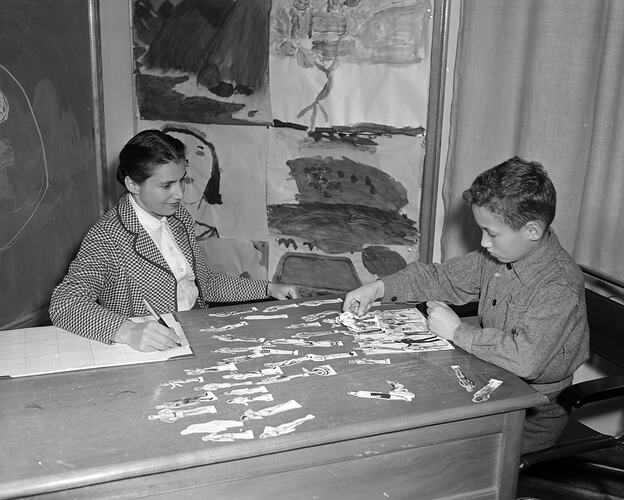 Royal Children's Hospital, Boy Playing with Toys, Victoria, 24 Jun 1959