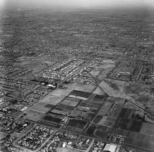 Monochrome aerial photograph of Moorabbin.