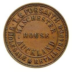 Token - 1 Penny, T.S. Forsaith, Auckland, New Zealand, 1858