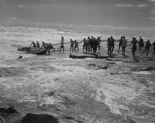 Surf Life Savers with a Boat, Victoria, 13 Dec 1959