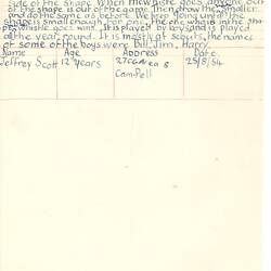 Document - Jeffrey Scott, Addressed to Dorothy Howard, Description of a Game with Shapes 'The Boat Game' , 25 Aug 1954