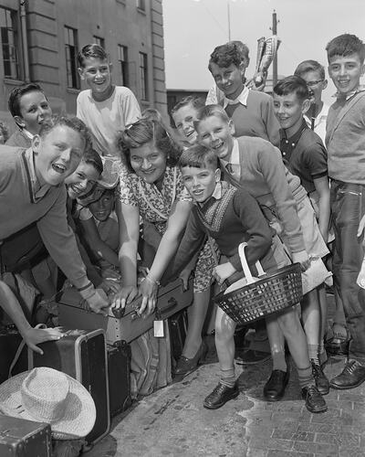 Young Men's Christian Association, Group with Luggage, Melbourne, 25 Jan 1960
