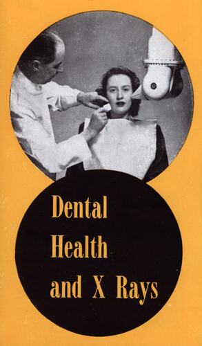 Pamphlet featuring photograph of woman being x-rayed.