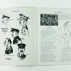 Open booklet pages 6 and 7 with drawings, photos and text.