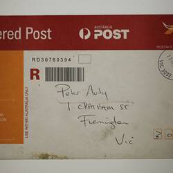 Envelope - Registered Post with Copy of 'No More' Poem by Peter Auty, 23 Feb 2009