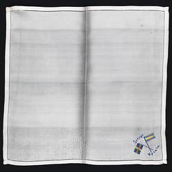 Unfolded silk handkerchief with flag of Sweden.
