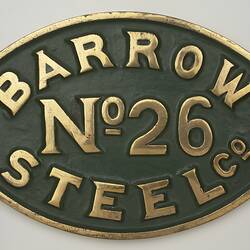 Locomotive Builders Plate - Barrow Steel Co., Barrow-in-Furness, England, circa 1865-1947
