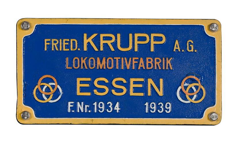 Locomotive Builders Plate - Friedrich Krupp AG, Essen, Germany, 1939