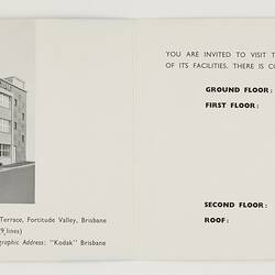 Invitation - Kodak Australasia Pty Ltd, Invitation to New Kodak Premises at St Paul's Terrace, Brisbane, April 1958, Centre