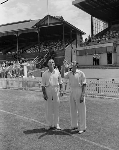 Two Cricket Players Tossing a Coin, St Kilda Cricket Ground, St Kilda, Victoria, Jan 1959