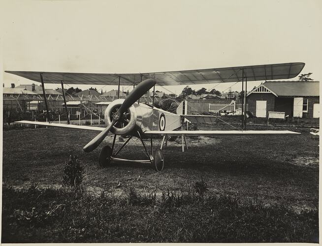 Oblique Front View of Basil Watson's Biplane on the Lawn Outside the Family Home, Elsternwick, Victoria, 1916
