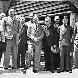 Photograph - British Farm Delegation Visit to Sunshine Harvester Works, Outside the 'Old Smithy', 2 Feb 1945