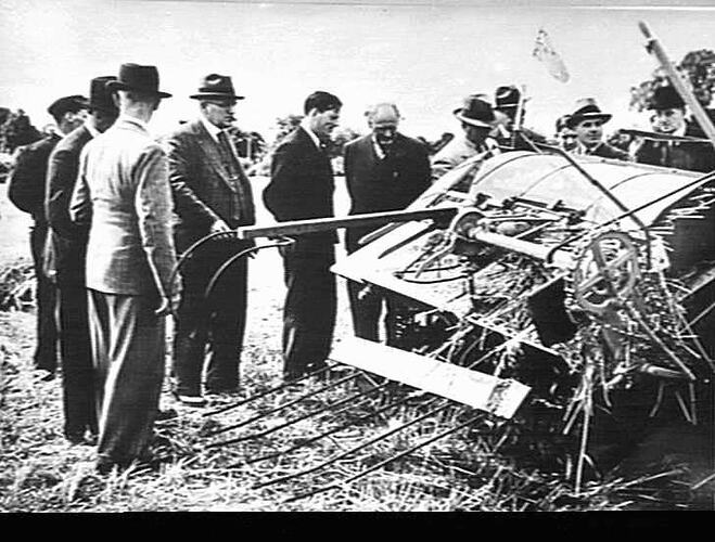 `SUNSHINE' REAPER-BINDER DEMONSTRATION AT BUSHY PARK, HAMPTON, MIDDLESEX, ON SATURDAY, JULY 27TH, 1940