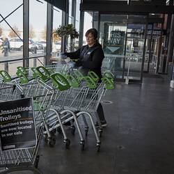 Digital Photograph - Sanitising Used Trolleys, LaManna Supermarket, Essendon Fields, 11 Jun 2020