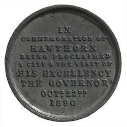 Medal - Proclamation of the City of Hawthorn, Albert E. Brown, Hawthorn, Victoria, Australia, 1890