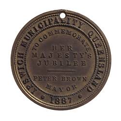 Medal - Jubilee of Queen Victoria, Ipswich Municipality, Queensland, Australia, 1887