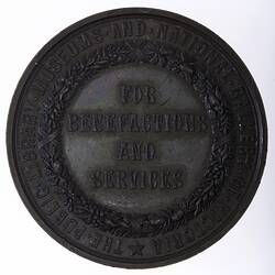 Medal - National Gallery of Victoria Benefactions and Services, c. 1880 AD