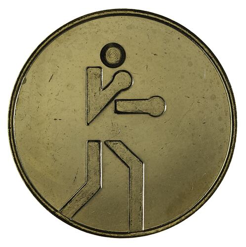 Round gilt medal with boxing logo from Brisbane Commonwealth Games.