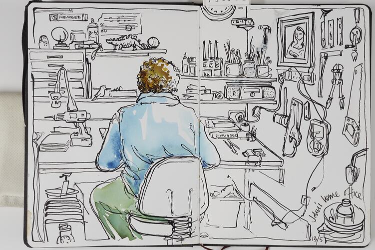 Sketch Of John McGrath Working From Home, Barwon Heads, 13 May 2020