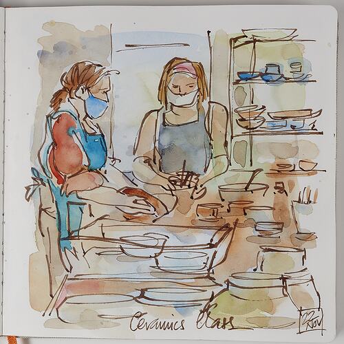 Sketch Of Ceramics Class During COVID-19, Barwon Heads, 22 Nov 2020