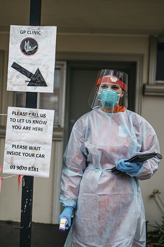 Staff Member Awaits Covid Testing Patients at First Peoples Health and Wellbeing Clinic, Thomastown, Wurundjeri Woi Wurrung Country, Victoria, 25 Mar 2021