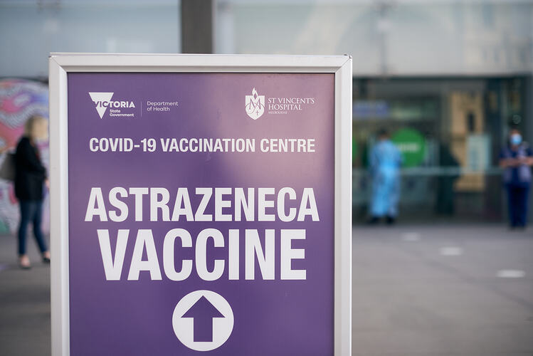 Sign Astra Zeneca Vaccine, St Vincent's Vaccination Hub, Melbourne Museum, 23 Sep 2021
