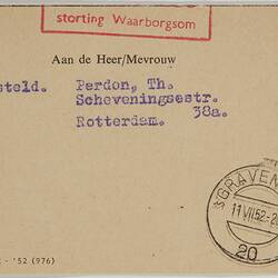 Cards - Payment Receipt, Dutch Relocation Foundation, The Netherlands To Theodorus Perdon, 15 Jun 1951