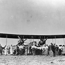 Negative - Bystanders Looking at Sir Keith Smith's Vickers Vimy Aircraft, Isisford, Queensland, 1920