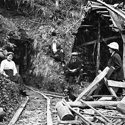 Negative - Visitors at the Adit Mouth, Stirling King Mine, Dawson City, Haunted Stream, Victoria, 1911