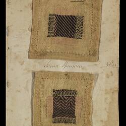 Page 4 of an unbound book with two sewing samples of diagonal and zig-zag patterns.