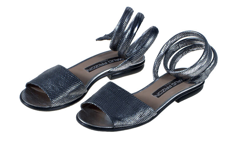 Pair of Sandals - Silver/Black, Faux Snake