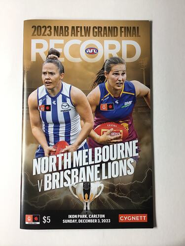 Football record cover with two female footballers and text around.