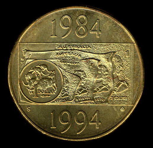 Australia, Dollar, 10th Anniversary of introduction of dollar coin, Obverse