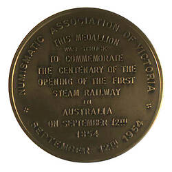 Australia, Centenary of First Australian Railway, Reverse