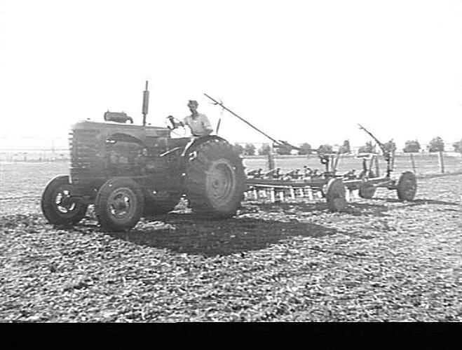 744 DIESEL TRACTOR & `SUNDERCUT': T. & P. F. CLARK, STRATHALBYN, S.A.: DEC 1949