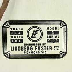 Electrical information label on stove.
