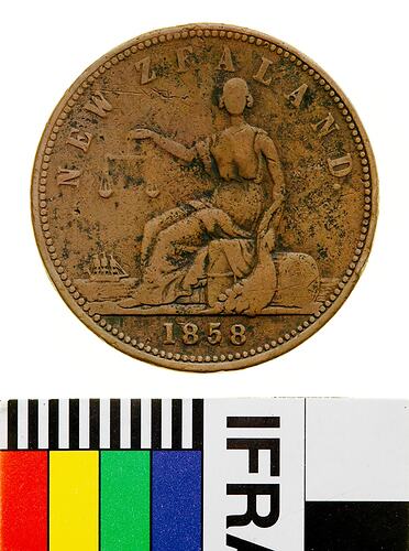 モノタイプ※　PennyFeder　題名不明 Token - 1 Penny, T.S. Forsaith, Auckland, New Zealand, 1858