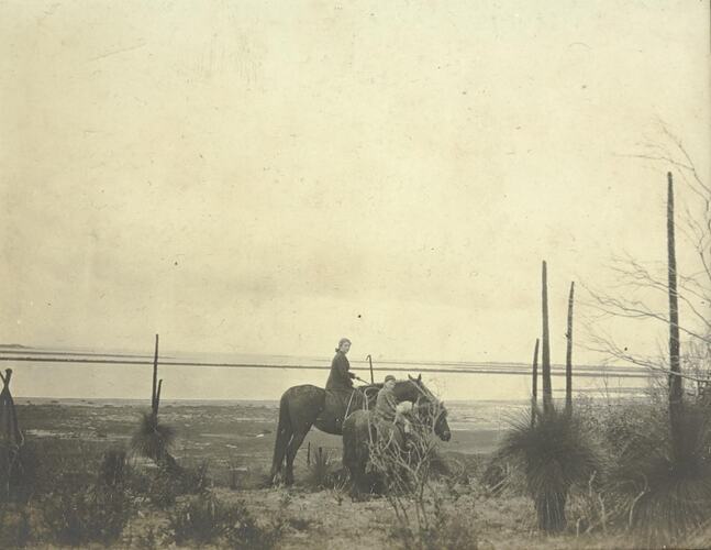 Digital Photograph - Boy & Girl Riding Horses by Beach, Saint Margaret Island, circa 1910