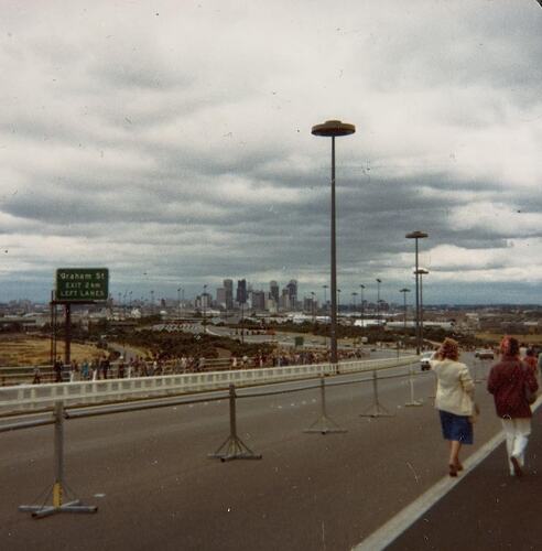 Digital Photograph - Crowd Walking Along West Gate Bridge to City, Melbourne, 1979