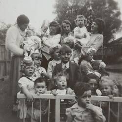 Digital Photograph - Children & Parents at Girl's First Birthday Party, Back Garden, circa 1950