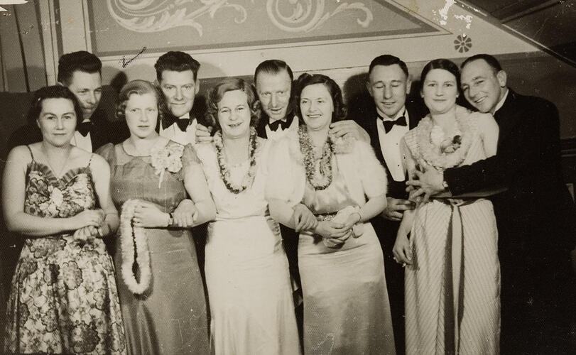 Digital Photograph - Group of Five Women & Five Men, Dressed for Dance with Hawaiian 'leis', Melbourne, 1934-1935