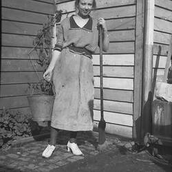Digital Photograph - Girl Dressing Up as Cleaning Lady with Bucket & Mop, Backyard, Brunswick, 1922
