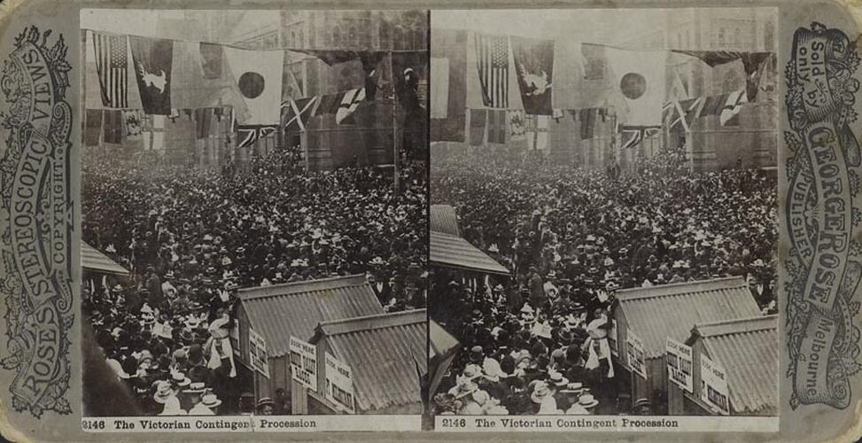 Digital Photograph - Rose's Stereoscopic Views, Victorian Contingent Procession Departing to Boer War, Melbourne, circa 1899