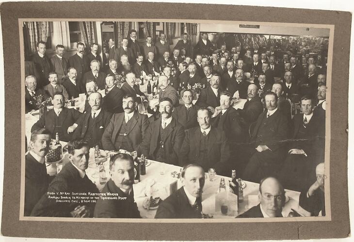 Photograph - Annual Dinner for Travelling Staff at Sunshine Harvester Works, 8 Sep 1911