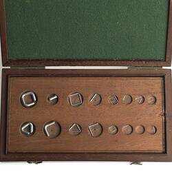 Standard Weights - Metric, 0.01 Grams to 1 Kilogram, Gilt Brass & Platinum, Troughton & Simms, London, England, circa 1865