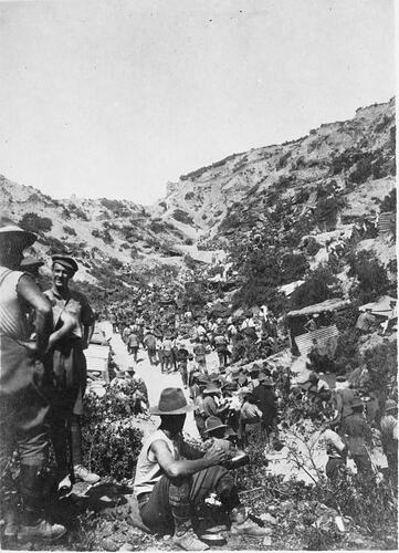 Rest Gully, Anzac, 1915 showing soldier activity